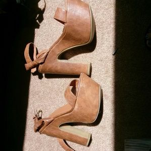 C label leather platform heels